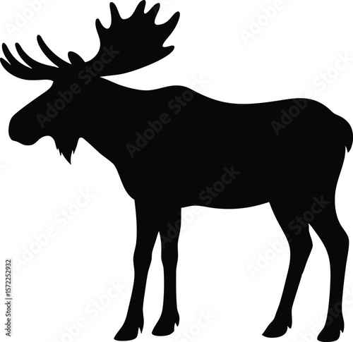 Moose stretching neck forward as if sniffing in cartoon illustration silhouette Vector