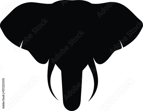 Stylized elephant head with tusks and floppy ears cartoon outline silhouette Vector