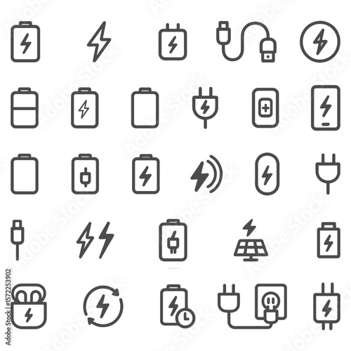 Charging Line Icons Pack – Unique Battery, Cable, Plug & Power Symbols