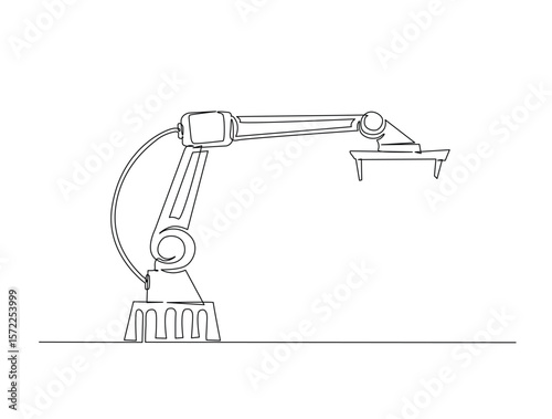 Continuous one line drawing of robot arm machine for industry. Robotic arm technology outline illustration. Editable vector.