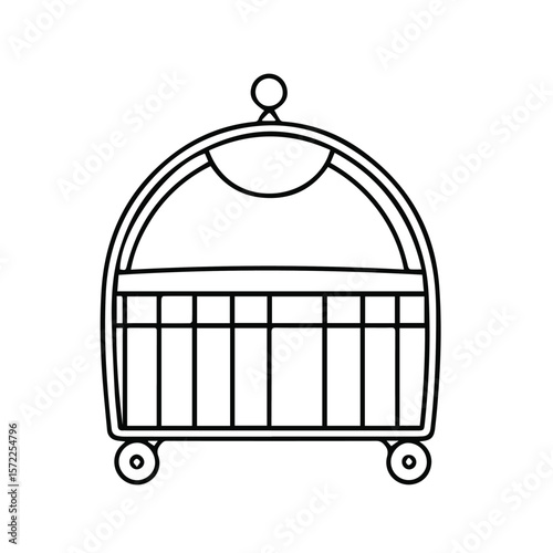 Portable, wheeled, metal birdcage with arched top. Standing in a typical household setting. A pet owner with a small bird.. Interior design -