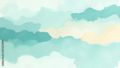 Soft abstract teal and cream paint strokes background texture