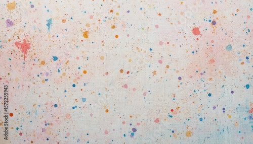 Abstract colorful paint splatters on a textured white canvas background