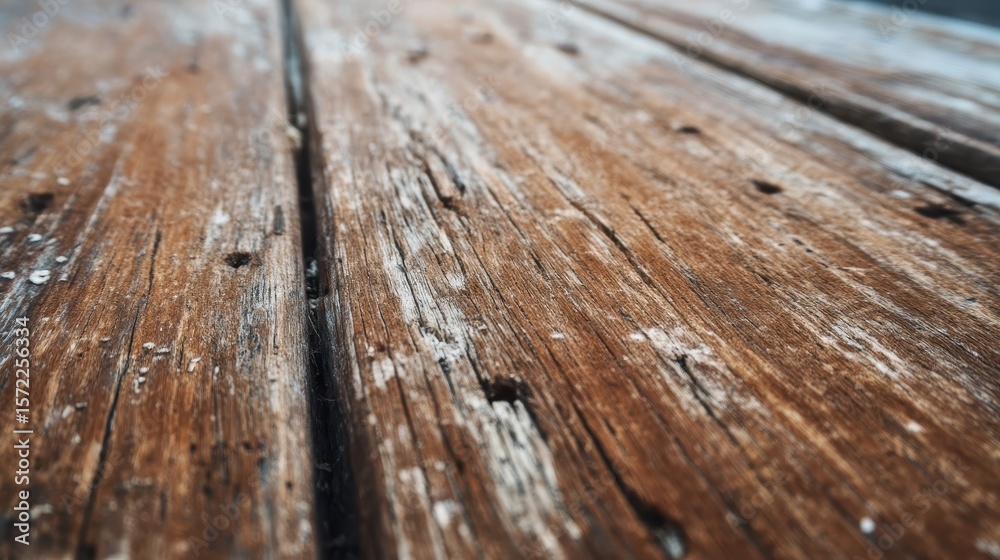 Obraz premium Close-up view of weathered wooden planks with various textures.