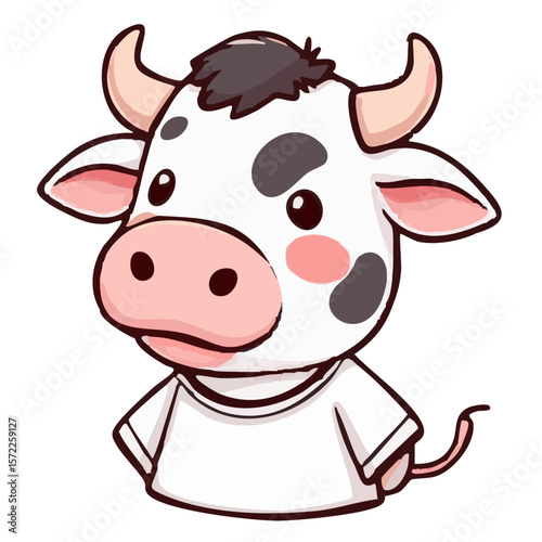 A cute lovely joy cow with white shirt cartoon character illustration