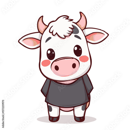 A cute lovely joy cow with grey shirt cartoon character illustration