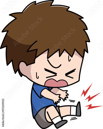 足がつる男の子のイラスト