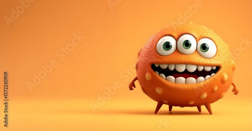 Three-Eyed Orange Monster: A Delightful 3D Cartoon Character