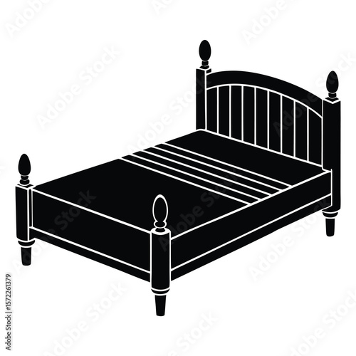 Classic Wooden Bed Design Elegant Silhouette Illustration