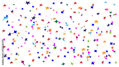 Small colorful stars falling.Colorful confetti on transparent background. Amazing colorful confetti background balloon down for celebration. Vector illustration of festive decoration.