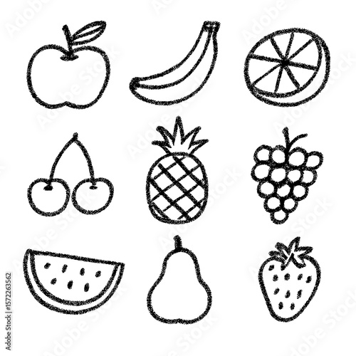 Wallpaper Mural Kids Crayon Fruit Doodle Set – Hand Drawn Childlike Style – Transparent Background Torontodigital.ca