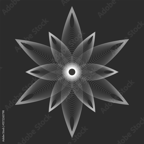 Abstract line art floral pattern. Design geometric element. Spirograph abstract vector element. White vector linear flower isolated on black background.