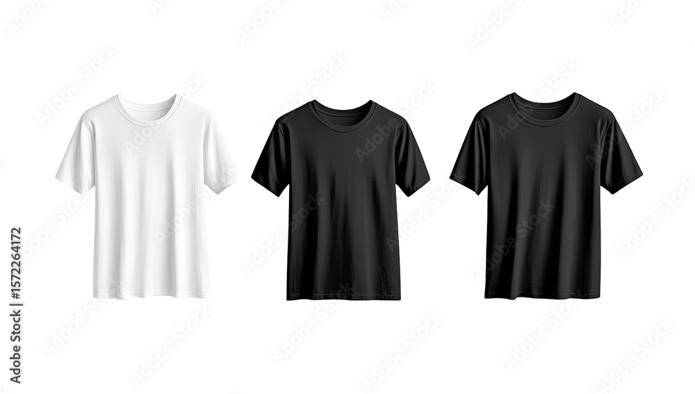 Three blank t-shirts, white and black, mockups Three blank t-shirts, white and black, mockups