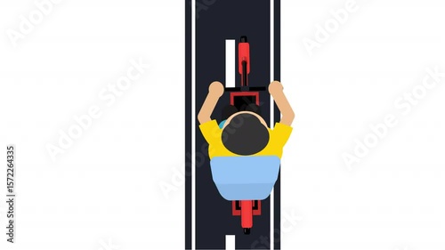 Electric scooter deliveryman. Animation of riding a city scooter on the road, alpha channel. Cartoon