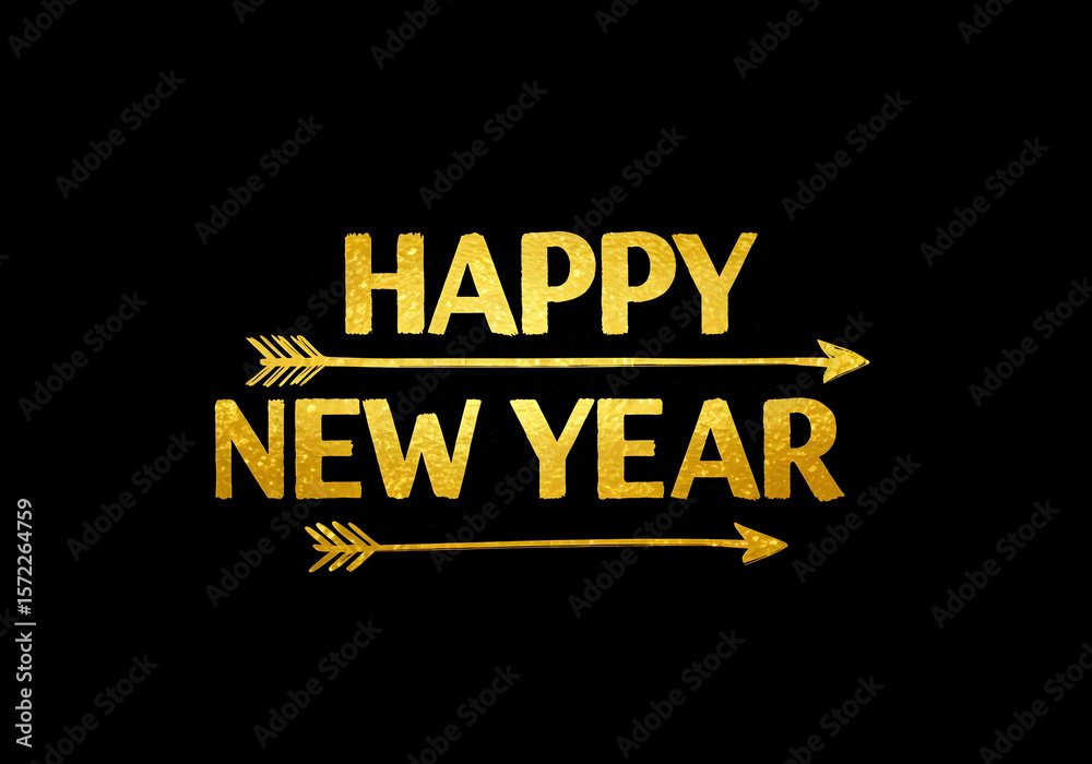Obraz premium happy new year gold text with arrow design on black background 