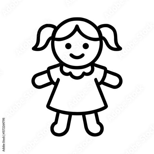 Doll girl icon for kids — symbol of care and role play, outline style