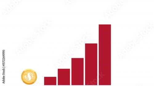 Dollar coin. Animation of the decline progress graph, alpha channel. Cartoon