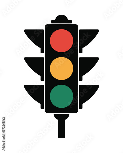 Simple flat design traffic light with red yellow and green signals
