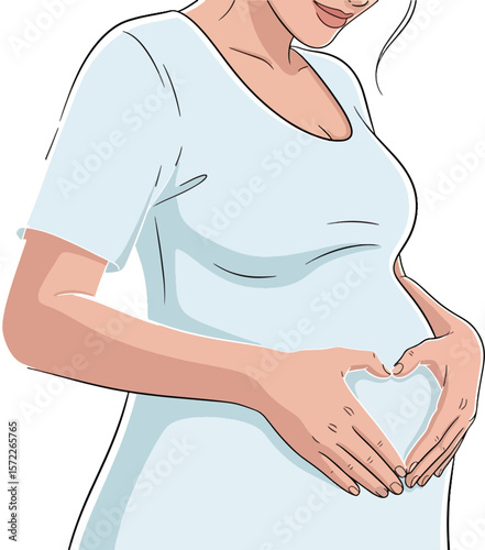 Expecting Mother's Gentle Touch A Heartfelt Illustration of Pregnancy and Motherhood