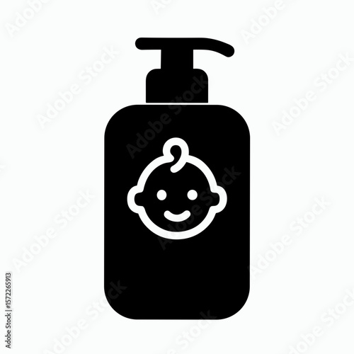 Baby shampoo bottle icon — symbol of hygiene and gentle care, filled style