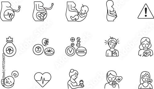 Pregnancy Icons  A Collection of Line Art Illustrations for Pregnancy, Health, and Baby