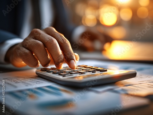 Businessman Calculating Financial Data with Calculator in Office