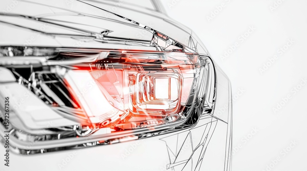 Naklejka premium Close-up view of a futuristic car headlight design showcasing LED technology and modern styling features