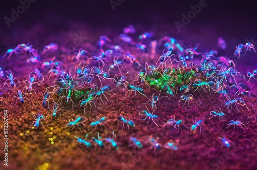 Ants Gathering on Colorful Surface. Generative AI.