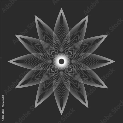 Abstract line art floral pattern. Design geometric element. Spirograph abstract vector element. White vector linear flower isolated on black background.