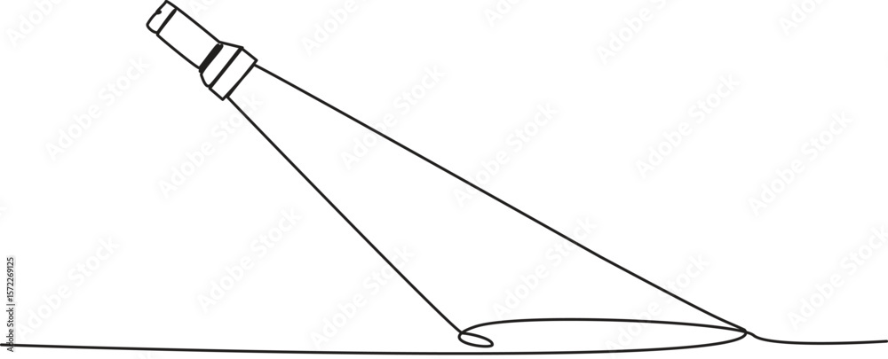 one continuous line drawing flashlight, continuous line flashlight.one line drawing of lighting tool. single line flashlight emergency light. vector illustration.
