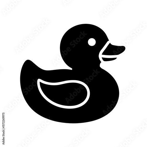 Rubber duck toy icon — symbol of bath time and fun, filled style