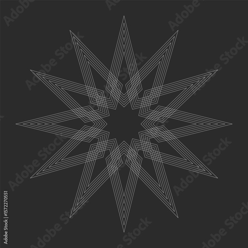 Abstract line art floral pattern. Design geometric element. Spirograph abstract vector element. White vector linear flower isolated on black background.
