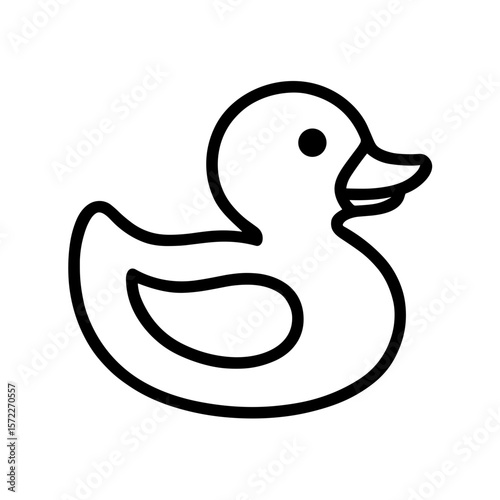 Rubber duck toy icon — symbol of bath time and fun, outline style