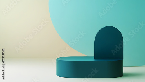 Empty podium in elegant on white and pastel blue gradient background, design render symbol on a blue background