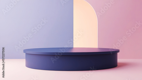 An empty podium in elegant style on a white and pastel blue gradient background.