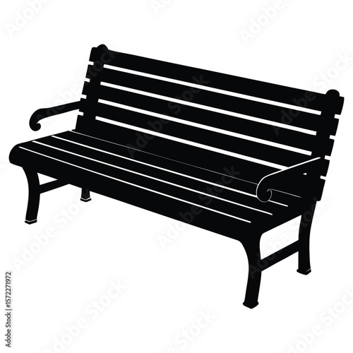 Relaxing Wooden Park Bench Silhouette Illustration