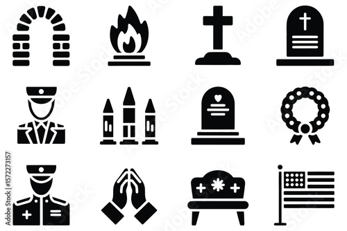 Funeral and memorial icon set

