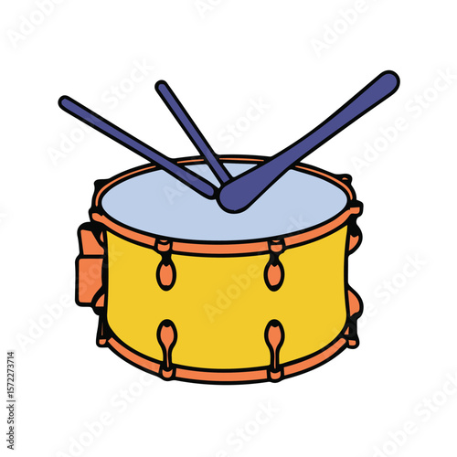 Illustration of a yellow drum with drum sticks