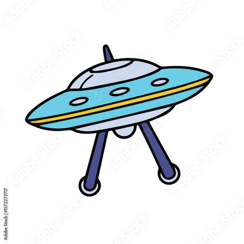 Cartoon UFO in space, stationary, flat design. general use. No demographic or professional role.