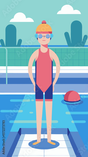 Swimmer at the Poolside Ready for Competition