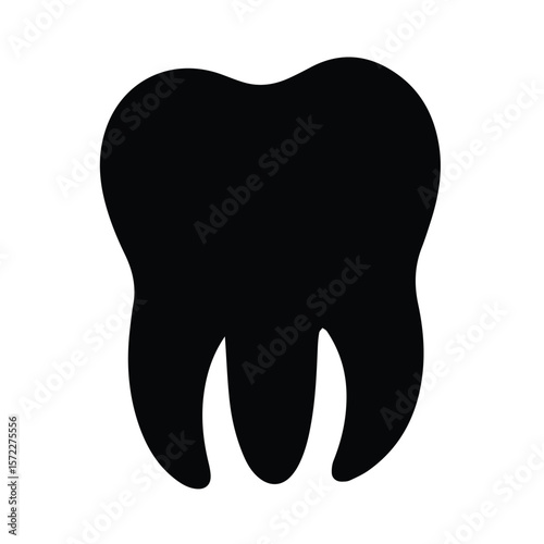 Solid tooth graphic on plain background. Simple, stylized graphic of a tooth for dental or oral health content. Dentist/dental hygienist professional use. medical office.