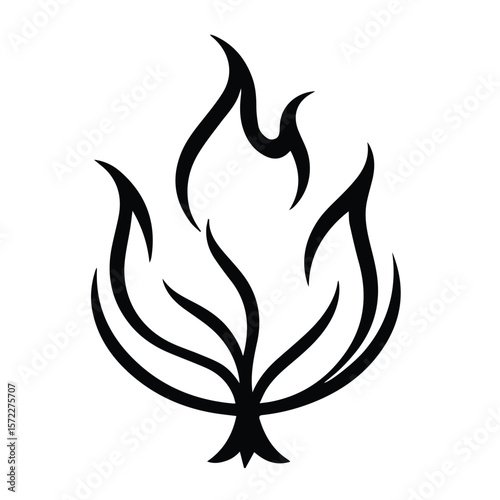 Abstract stylized fire design with symbolic representation of flames and a central stem. Intricate graphic with no specific demographic or setting.