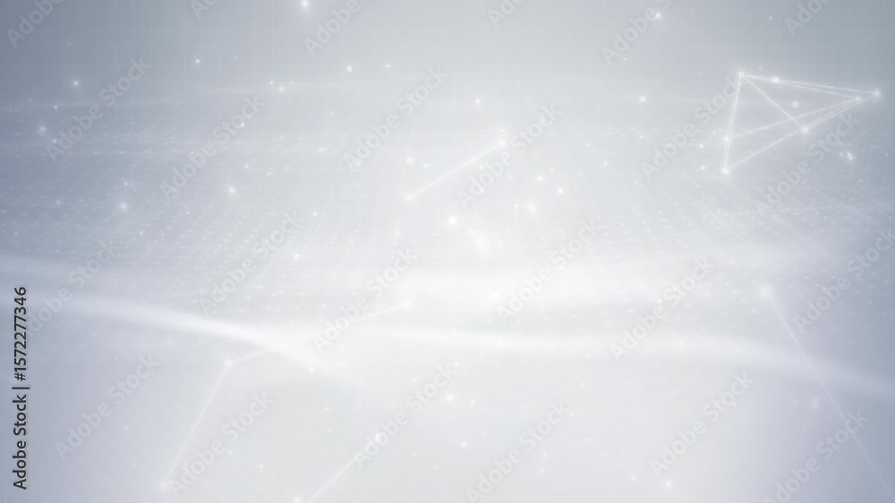 Clean modern digital technology motion background in white tones with abstract glowing dots, soft wave lines, and smooth network patterns for professional presentation and media design