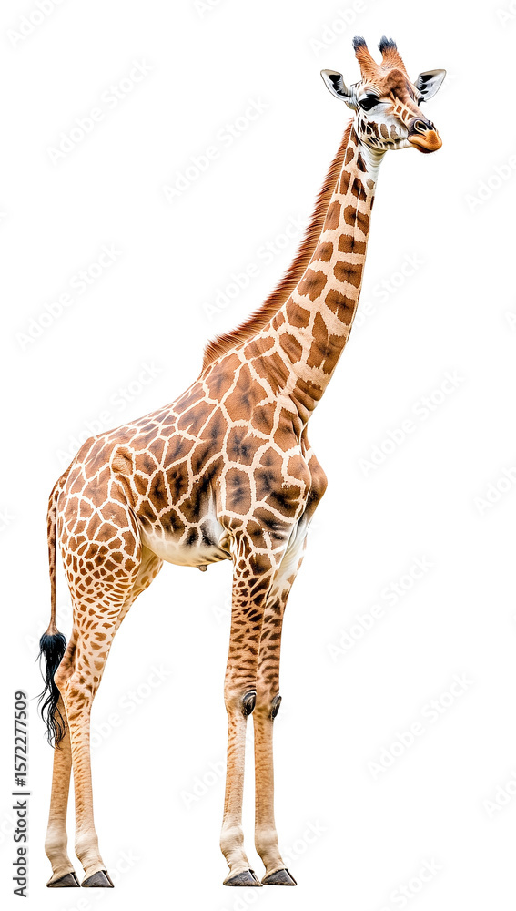 Naklejka premium Young Giraffe, Isolated on Transparent PNG, Wildlife, African Safari, Detailed Texture
