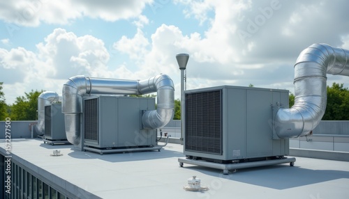 Commercial HVAC Units on Flat Roof Industrial Air Conditioning System