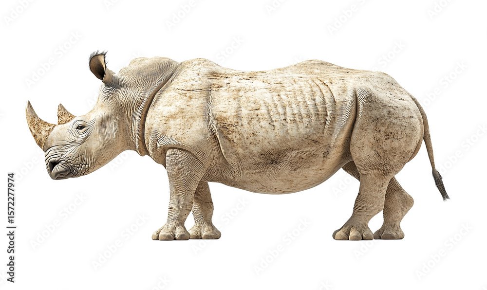 Obraz premium White Rhinoceros, Side Profile, Isolated on Transparent PNG, Detailed Texture, Wildlife Photography