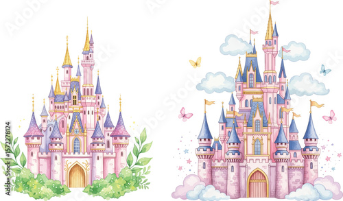 Watercolor Fairy Tale Castles: Enchanting Princess Palace Collection
