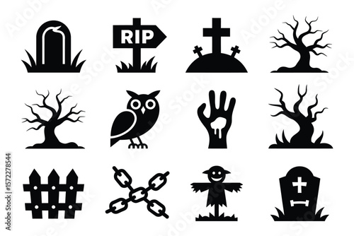 Halloween owl and scarecrow icons

