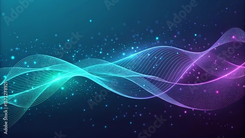 Abstract flowing waves of light and particles in vibrant blue and purple hues