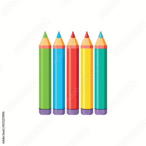 A set of multicolored pencils vector illustration in cartoon childish style isolate